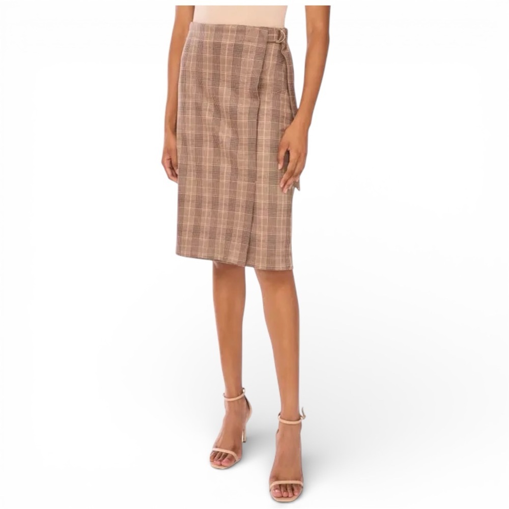 Ted Baker Plaid Faux Wrap A-Line Skirt Women Beige Check Size L NWT - Picture 2 of 6
